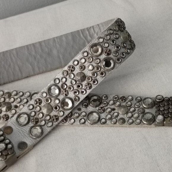 ❤️ICONIC MICHAEL MORRISON LOS ANGELES SWAROVSKI Studded Silver Leather Belt 28 main image 9